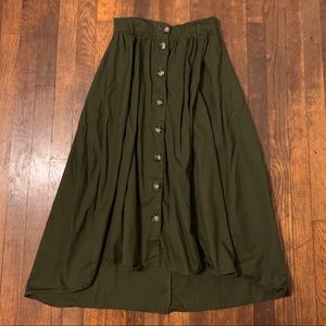 Dark Green High Waist Knee Length Button Up Skirt
